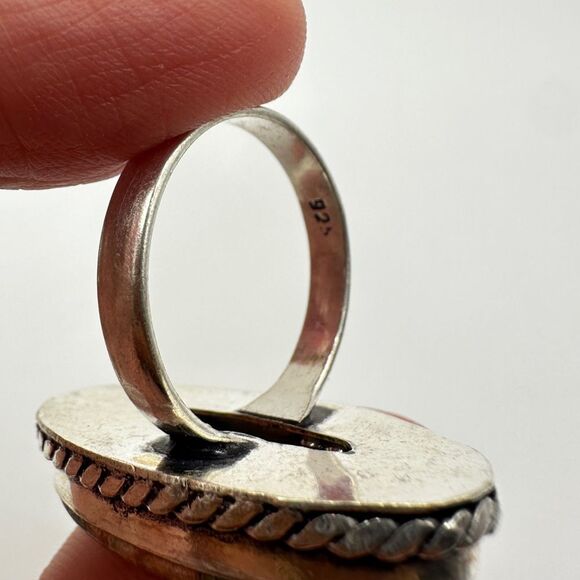 Genuine unakite jasper cabochon ring in solid Sterling silver! - Picture 6 of 11